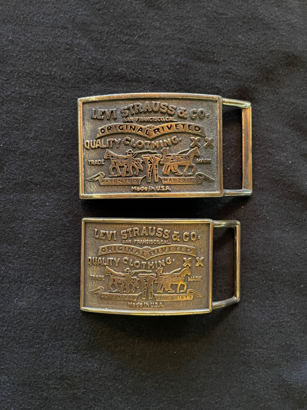 Set of 2 Levi's Brass Two-Horse Embossed Belt Buckle - Gold Tone